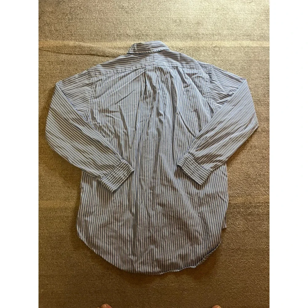 Ralph Lauren Mens Blue White Striped Button Down Shirt 15.5 32/33 Preppy Golf